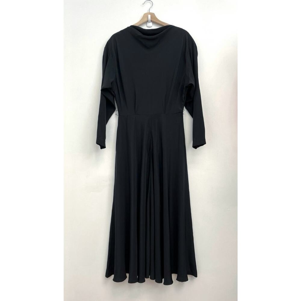 VTG Ralph Lauren Purple Label Silk Cowl Drape Classic Modest Midi Dress Size 12